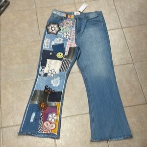 Urban Outfitters- BDG Patchwork Blue Jeans, NWT, size 34 (cut small - fit is 10)